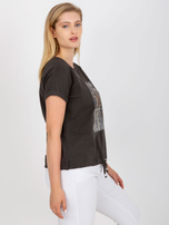 Khaki bawełniany t-shirt plus size z nadrukiem 