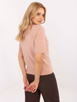 Dreckrosafarbener Damenpullover mit Bündchen.