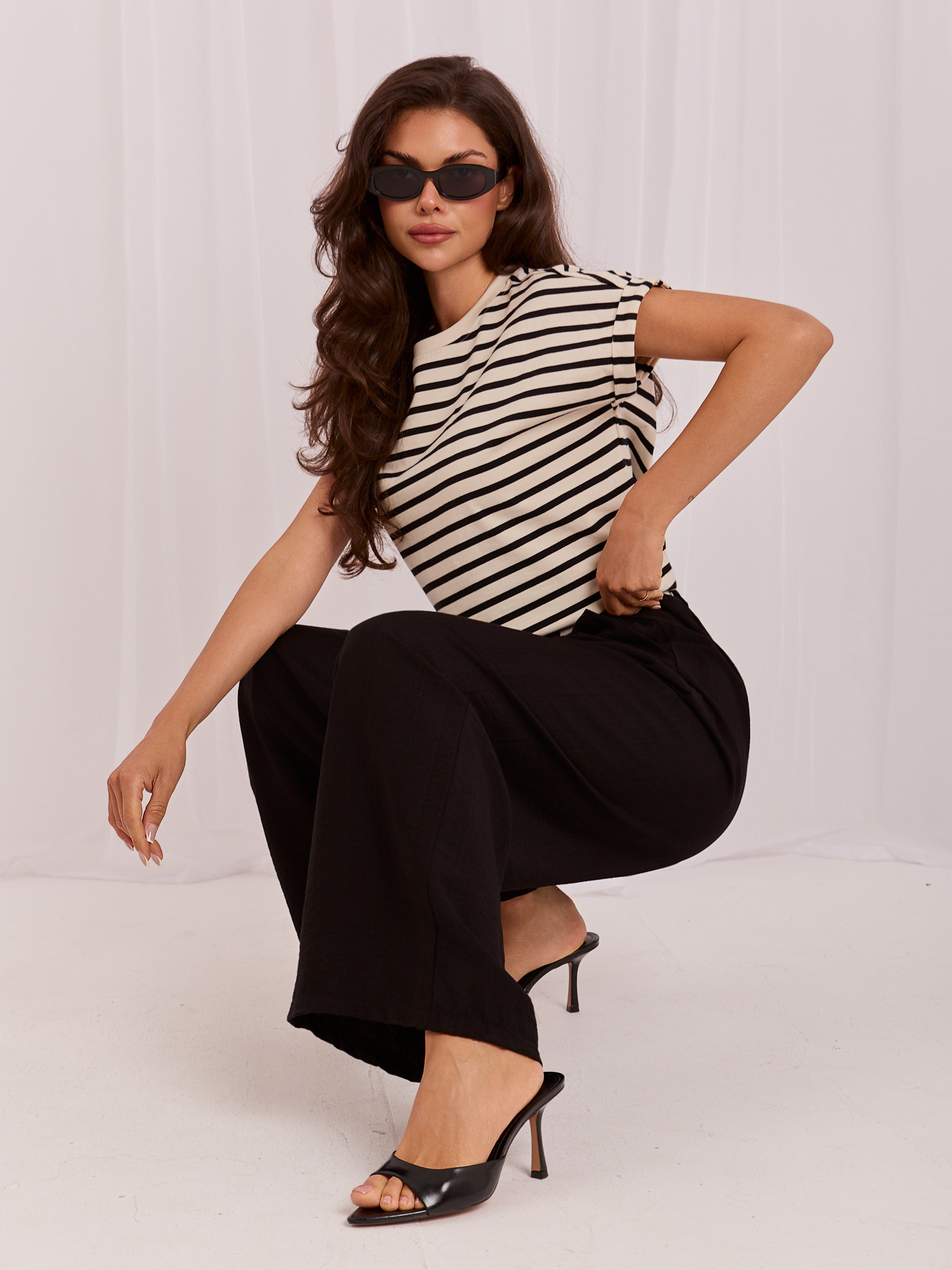Černé palazzo kalhoty z viskózy RUE PARIS.