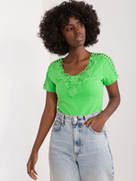 Hurt Jasnozielona bawełniana bluzka z koronką