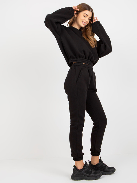 Hurt Czarny damski komplet dresowy z bluzą z kapturem