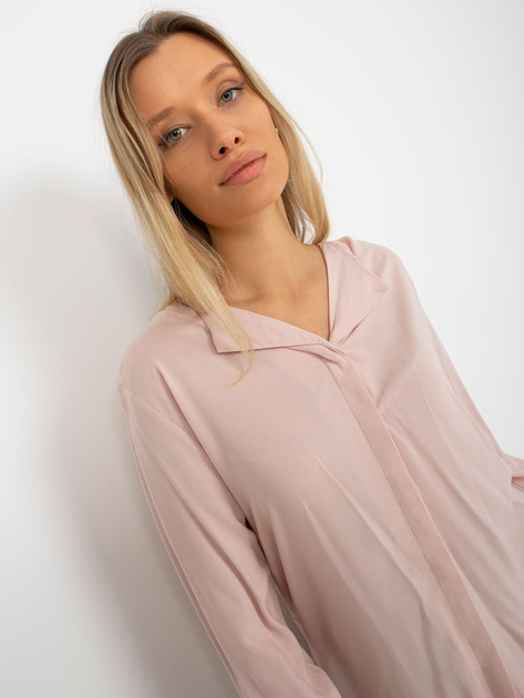 Hurt Jasnoróżowa gładka bluzka koszulowa z dekoltem V SUBLEVEL