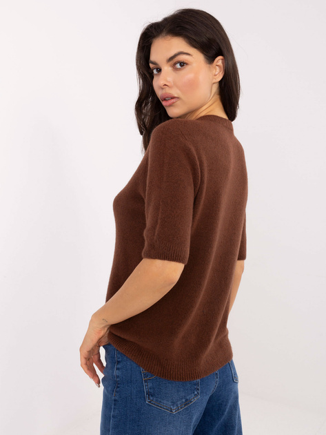 Jasnobrązowy damski sweter z krótkim rękawem