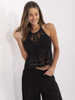Schwarzes, durchbrochenes Top im Boho-Stil.