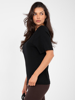 Czarny t-shirt basic w jednolitym kolorze RUE PARIS