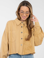 Camelowa jeansowa kurtka z kieszenią RUE PARIS 