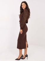 Brązowa dzianinowa spódnica z paskiem 