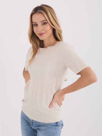 Jasnobeżowy damski sweter z krótkim rękawem