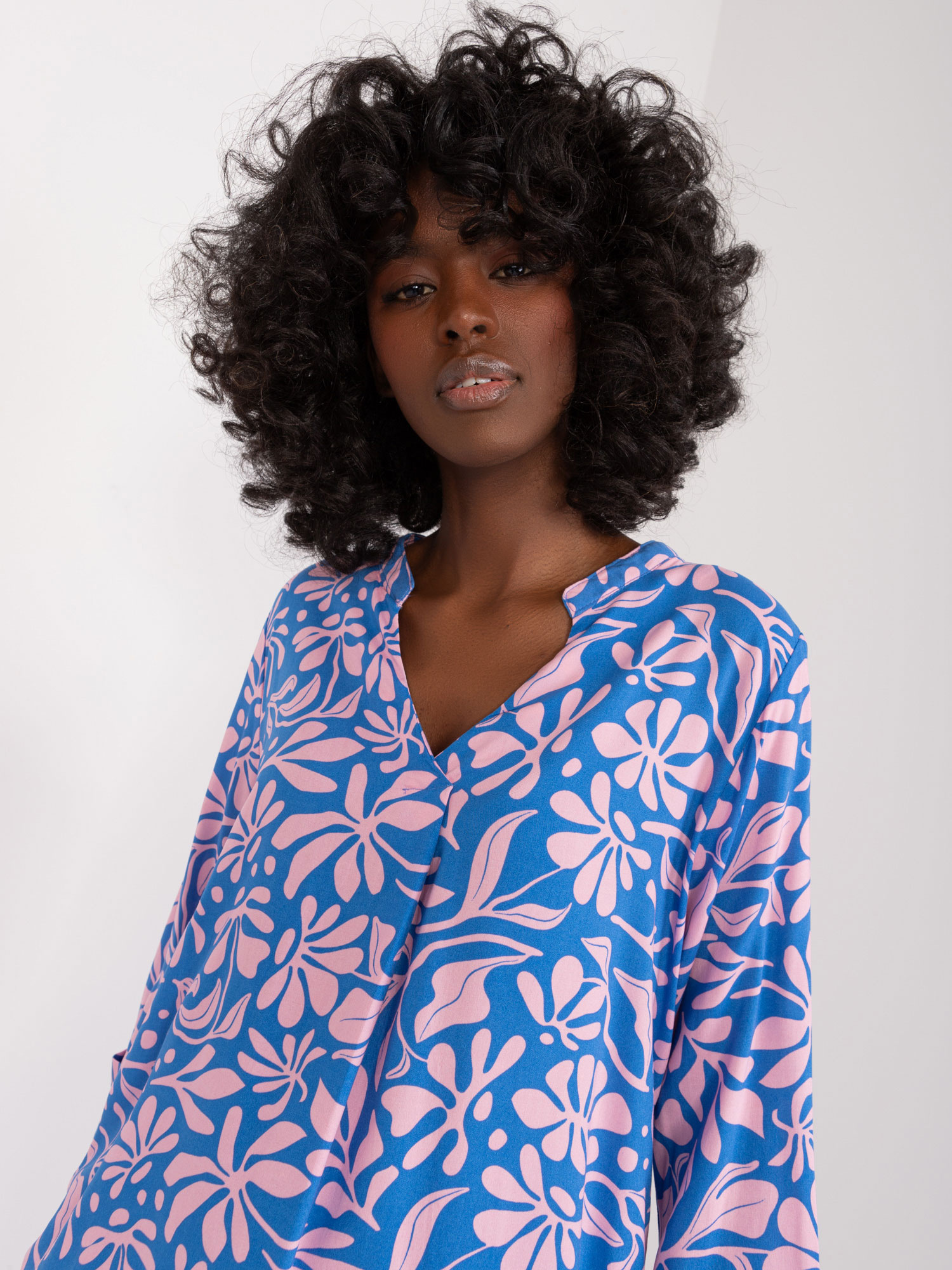 Hurt Blue-pink summer blouse with SUBLEVEL pattern.