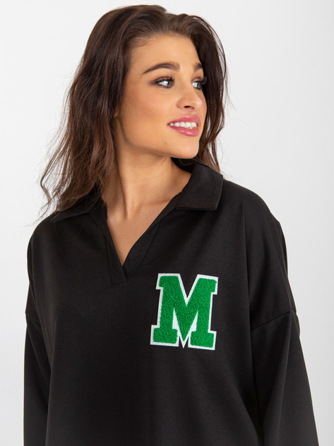 Hurtownia Czarna bawełniana bluzka oversize z naszywką