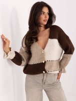 Ecru-brązowy rozpinany sweter oversize RUE PARIS