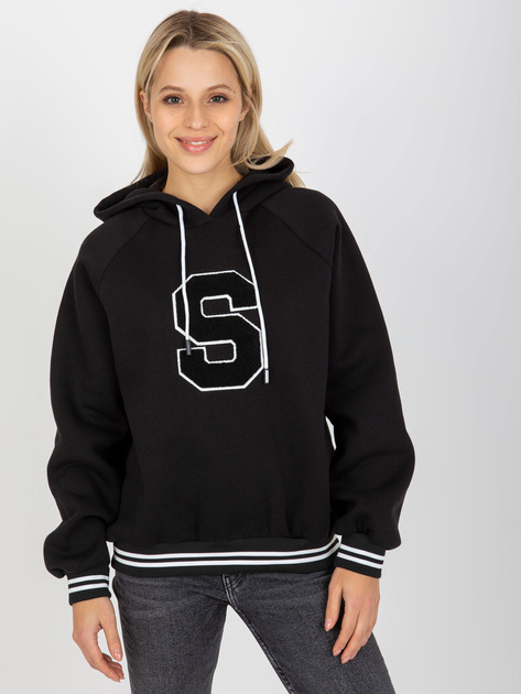 Hurtownia Czarna bluza z kapturem i troczkami