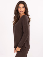 Dark brown women's sweater with a round neckline.