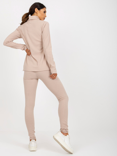 Hurt Beżowa codzienna prążkowana bluzka z golfem od kompletu