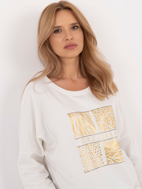 Hurtownia Ecru bluzka z nadrukiem i ściągaczami