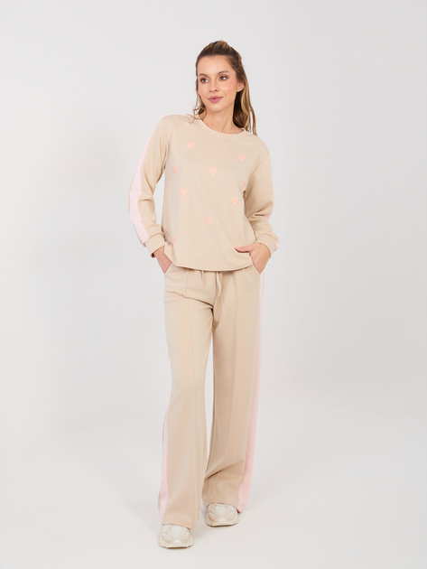 Beżowy dresowy komplet z bluzą w serduszka RUE PARIS