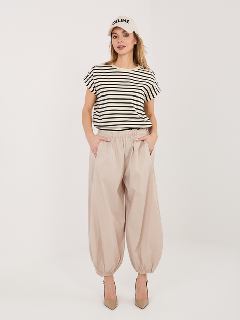 Beżowe spadochronowe spodnie z nogawką 7/8 RUE PARIS