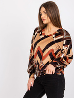 Brązowo-beżowa welurowa bluzka z printami Lea