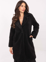 Black teddy coat with button closure.