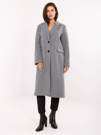 Szary długi płaszcz z kieszeniami