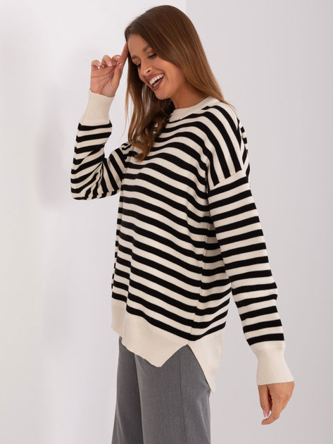 Hurt Kremowo-czarny sweter damski oversize z dzianiny