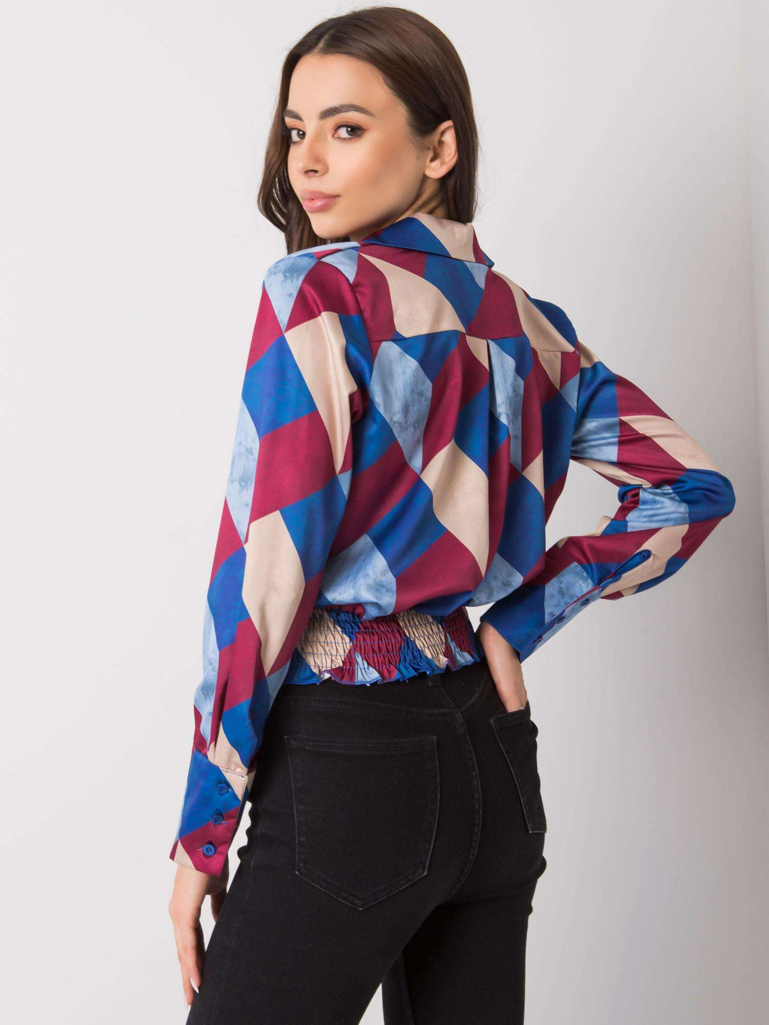 Burgundy blue shirt blouse with Grizella patterns