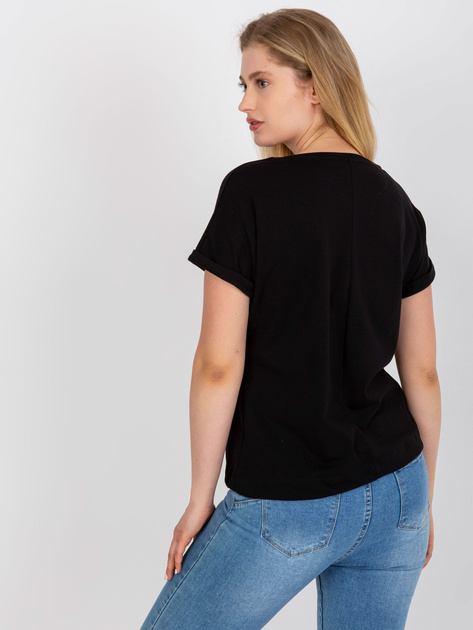 Czarny bawełniany t-shirt plus size z aplikacją