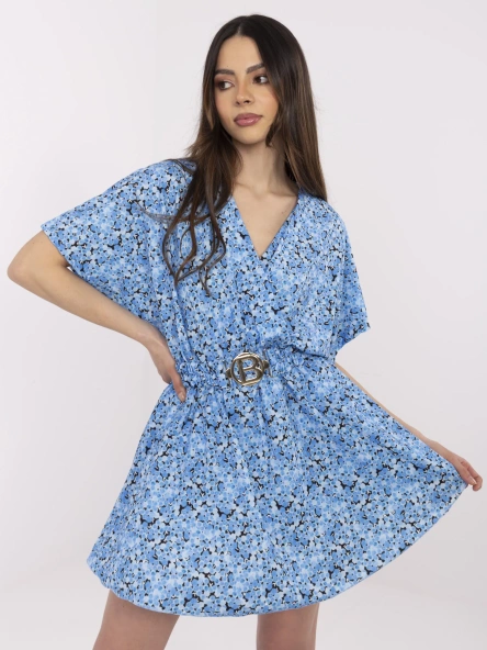 Niebieski damski kombinezon w drobne kwiatki