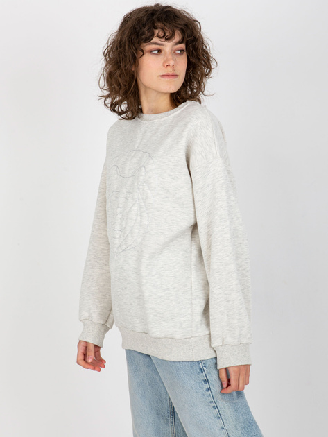 Hurtownia Jasnoszara dresowa bluza bez kaptura z haftem