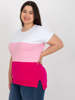 Hurt Biało-różowa damska bluzka plus size z bawełny