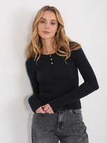 Czarna bluzka basic z guzikami przy dekolcie 