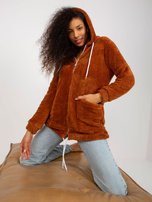 Hurt Jasnobrązowa futrzana bluza rozpinana z kieszeniami RUE PARIS