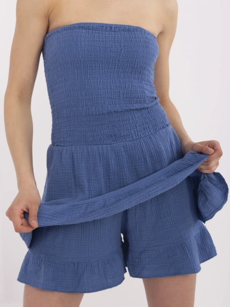 Ciemnoniebieski muślinowy kombinezon z falbanami