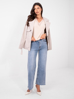 Beżowa prążkowana bluzka z koronką 