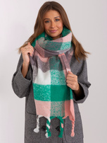 Hurt Zielono-szary długi damski szal w kratę