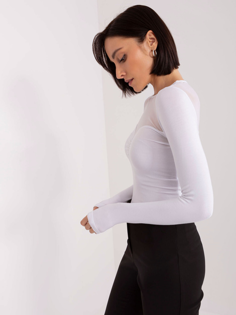 Hurt Biała bluzka basic z długim rękawem i okrągłym dekoltem BASIC FEEL GOOD