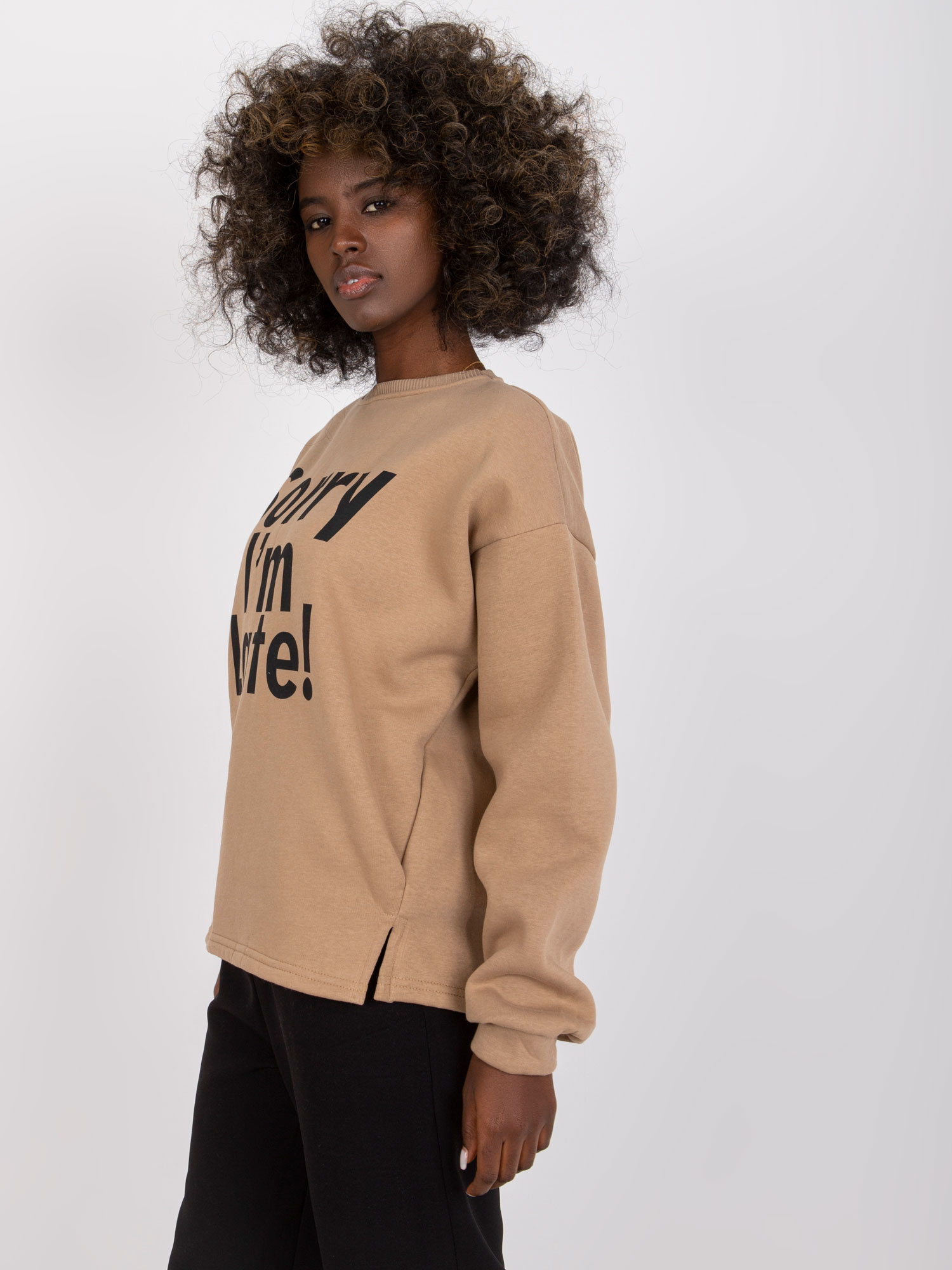 Ciemnobeżowa dresowa bluza oversize z printem bez kaptura Francisco