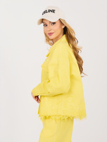 Żółta jeansowa kurtka  z koronką RUE PARIS 
