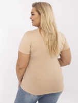 Camelowy bawełniany t-shirt basic plus size