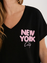 Czarna damska bluzka z wypukłym napisem