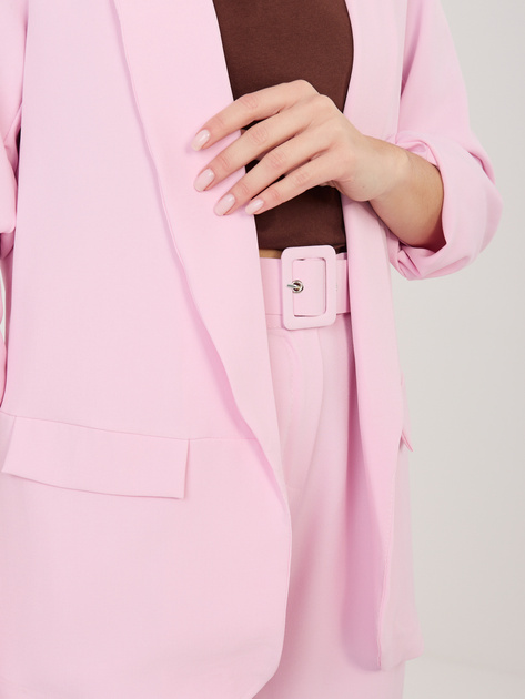 Jasnoróżowy elegancki komplet z marszczonymi rękawami RUE PARIS