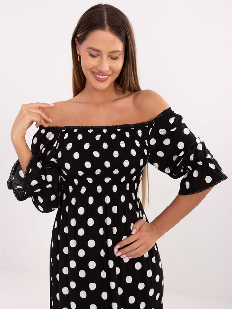 Czarno-biała maxi sukienka z rozcięciem