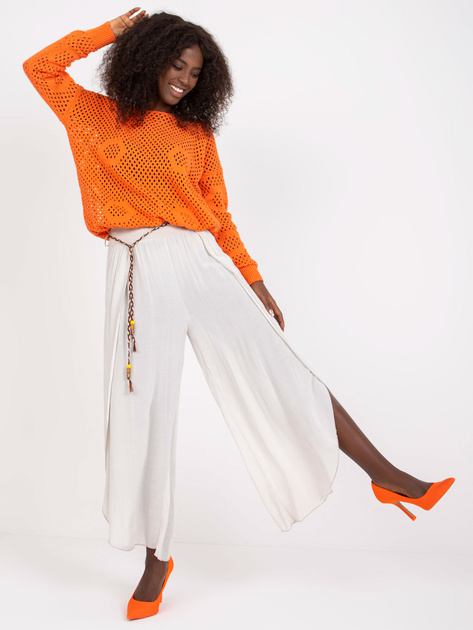 Beżowe zwiewne szerokie spodnie z rozcięciami OCH BELLA