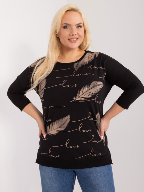 Hurt Czarna damska bluzka plus size z rękawem 3/4