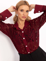 Hurt Bordowa koronkowa koszula z ozdobnymi guzikami