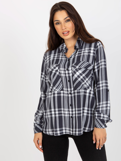 Hurt Ciemnoszara damska koszula w kratę z wiskozy