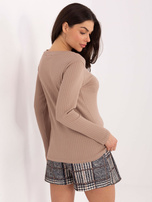 Ciemnobeżowa bluzka basic w szeroki prążek RUE PARIS 