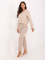 Beżowe spodnie cygaretki z wysokim stanem RUE PARIS