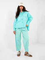 Turkusowa damska koszula oversize z kieszeniami