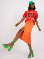 Pomarańczowa spódnica ze sztucznej satyny z rozcięciem RUE PARIS